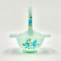 Fenton Blue Roses On Satin Glass Basket Hand Painted