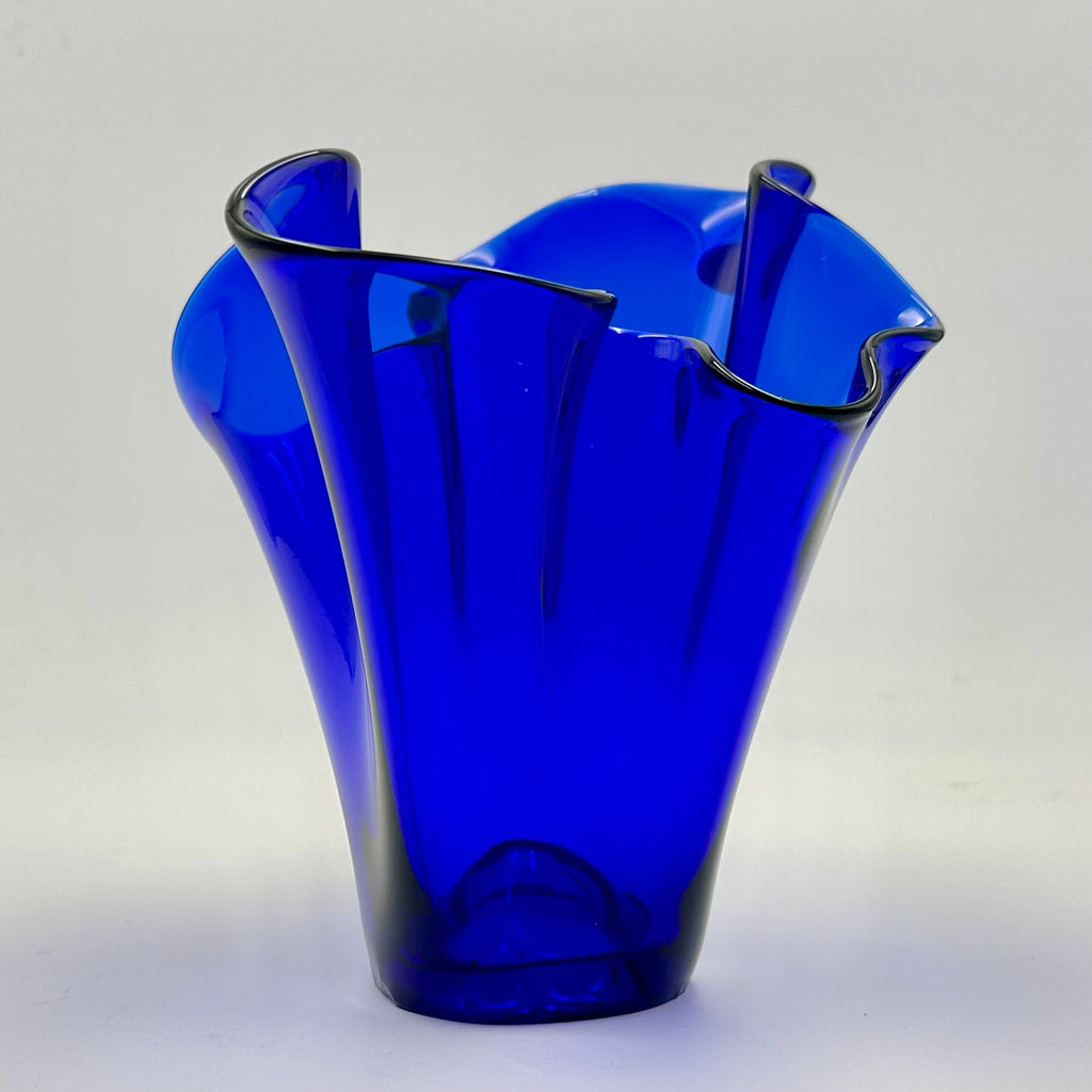 Huta Szkla Luzyce Poland MCM Freeform Cobalt Blue Art Glass Vase