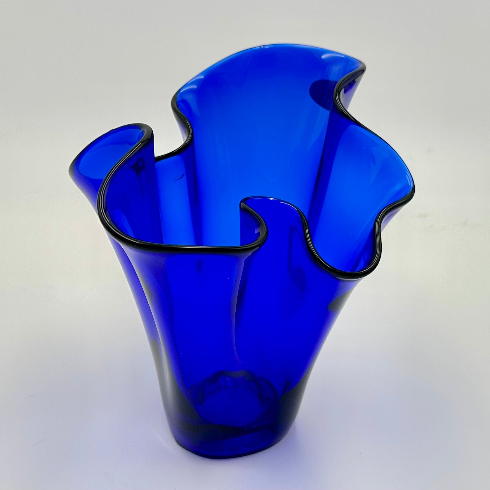 Huta Szkla Luzyce Poland MCM Freeform Cobalt Blue Art Glass Vase