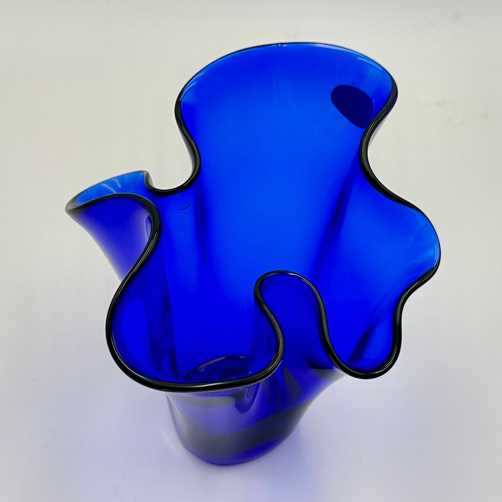 Huta Szkla Luzyce Poland MCM Freeform Cobalt Blue Art Glass Vase