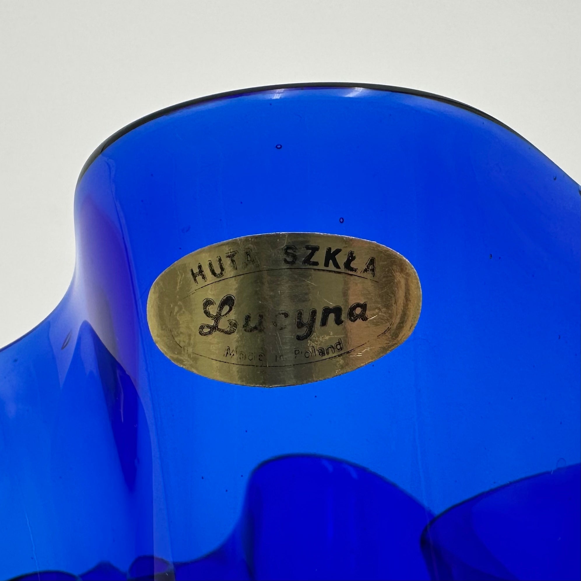 Huta Szkla Luzyce Poland MCM Freeform Cobalt Blue Art Glass Vase