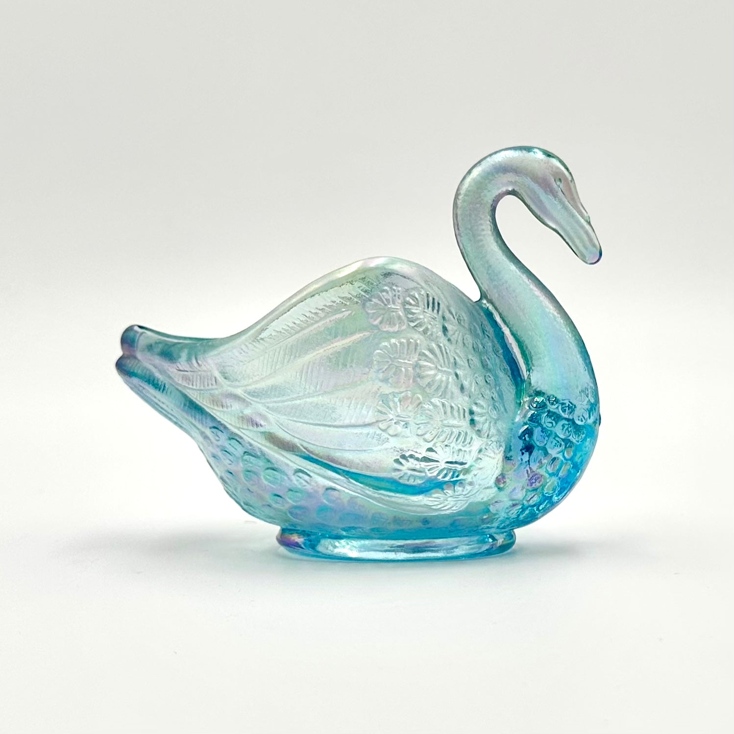 Fenton Blue Iridescent Glass Swan Figurine Carnival Glass
