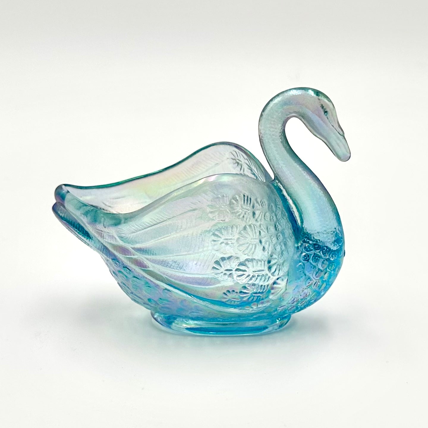 Fenton Blue Iridescent Glass Swan Figurine Carnival Glass