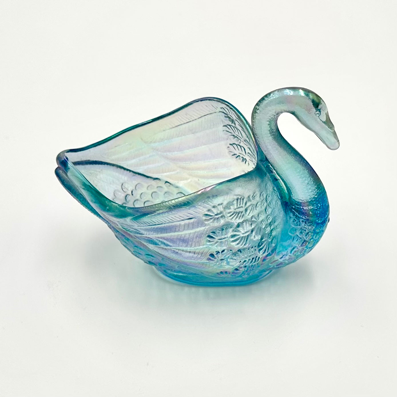 Fenton Blue Iridescent Glass Swan Figurine Carnival Glass