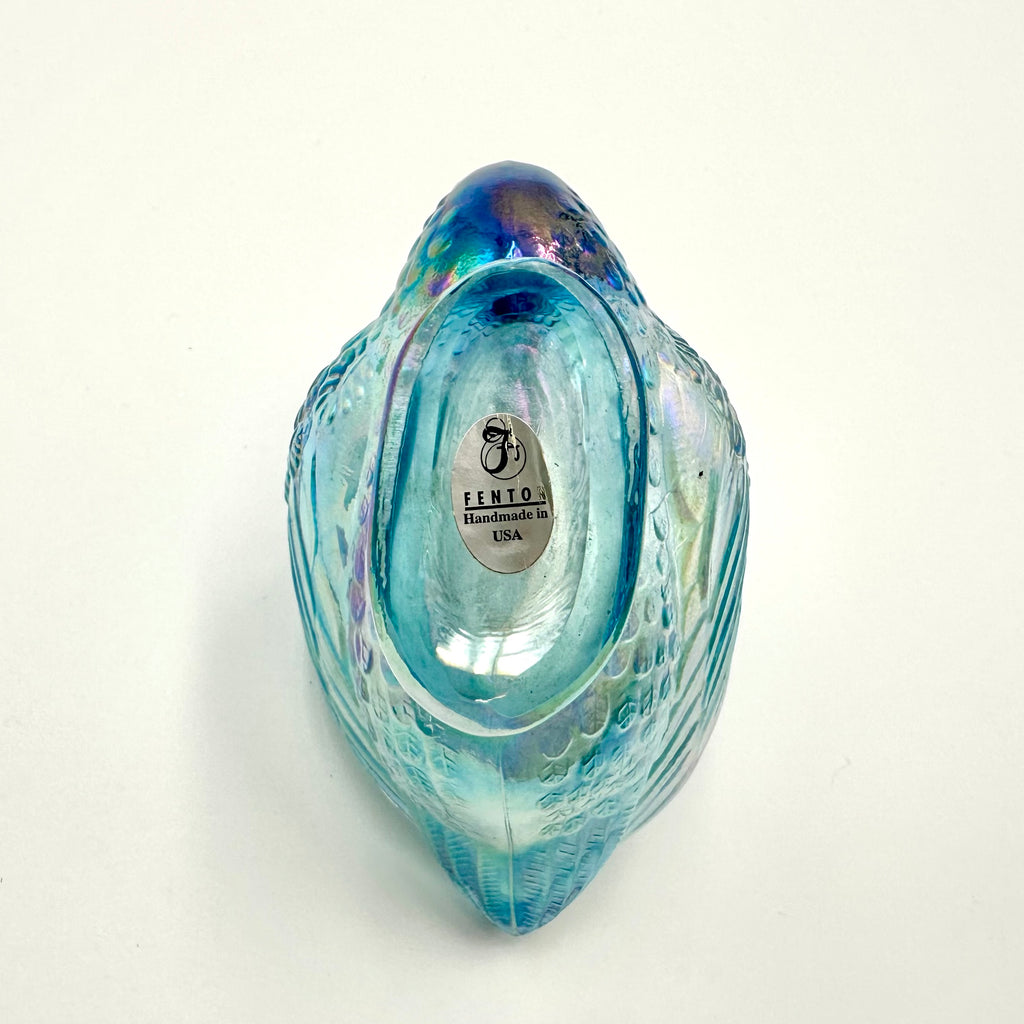 Fenton Blue Iridescent Glass Swan Figurine Carnival Glass