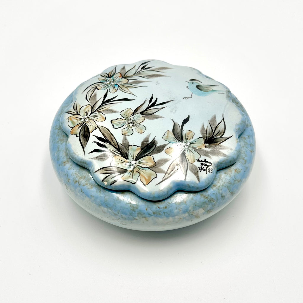 Vintage Hand Painted Ceramic Trinket Jar Signed 1983