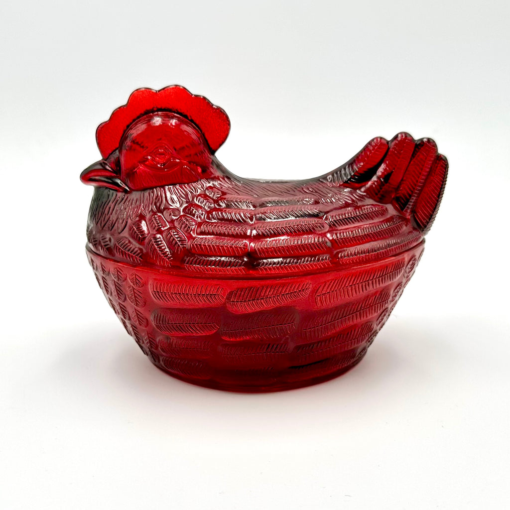 Westmoreland Cracker Barrel Red Glass Hen on Nest