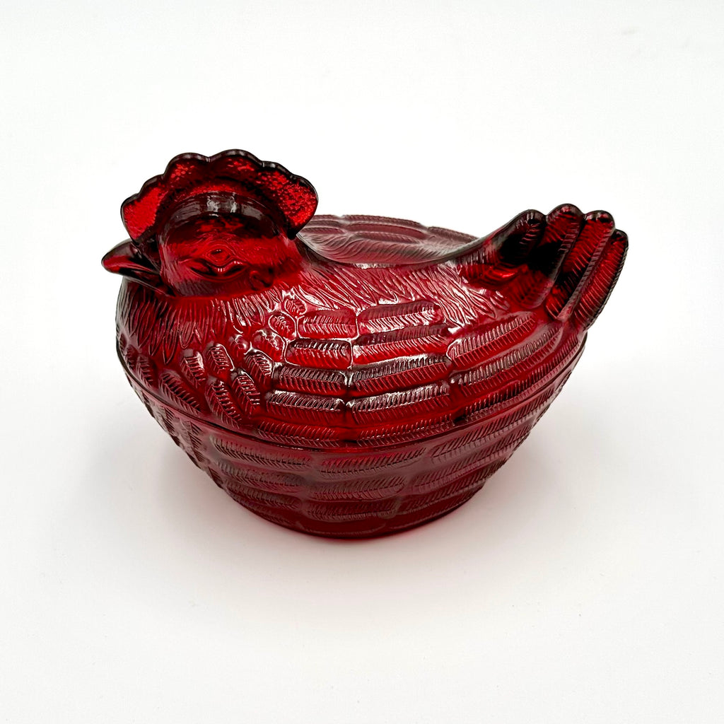 Westmoreland Cracker Barrel Red Glass Hen on Nest