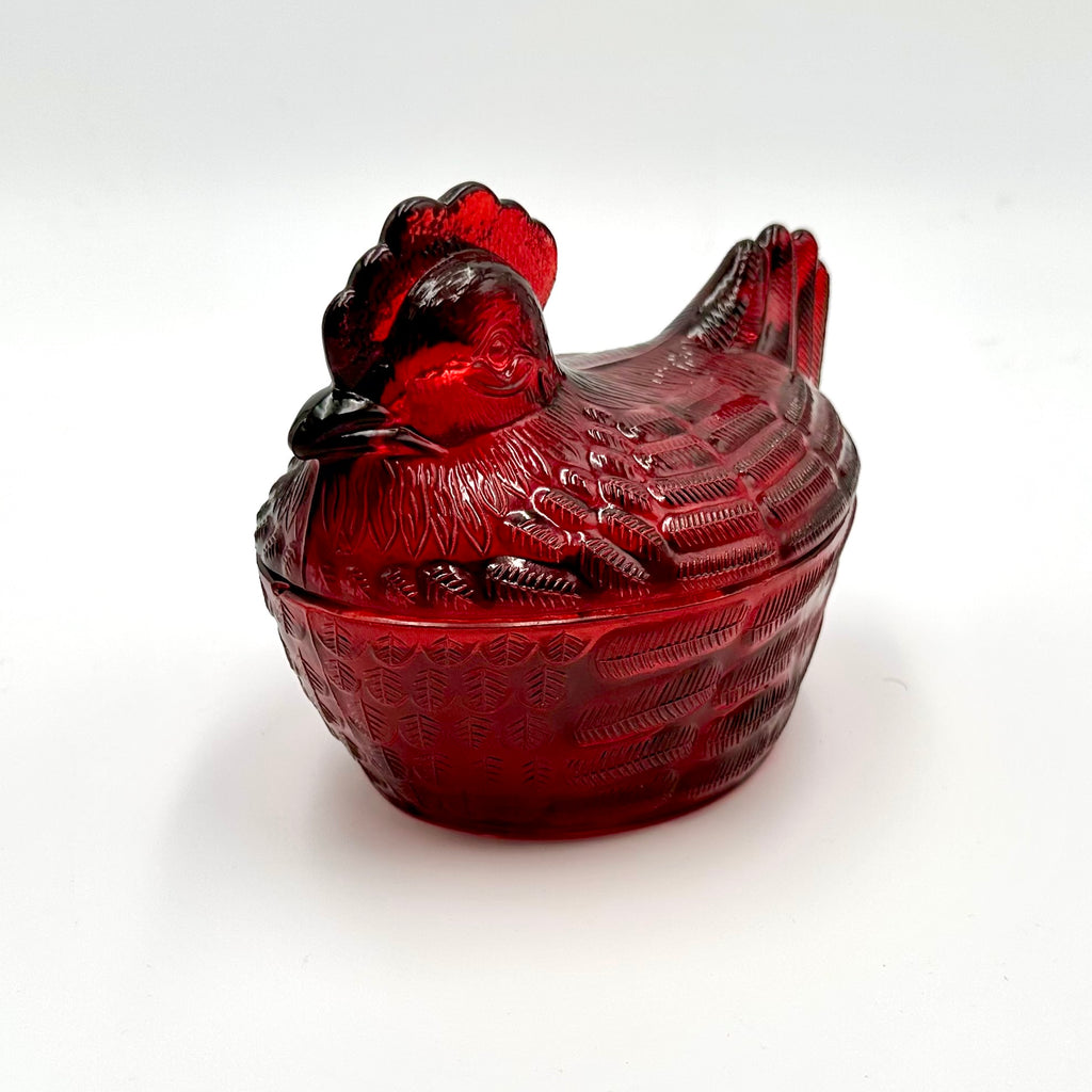 Westmoreland Cracker Barrel Red Glass Hen on Nest