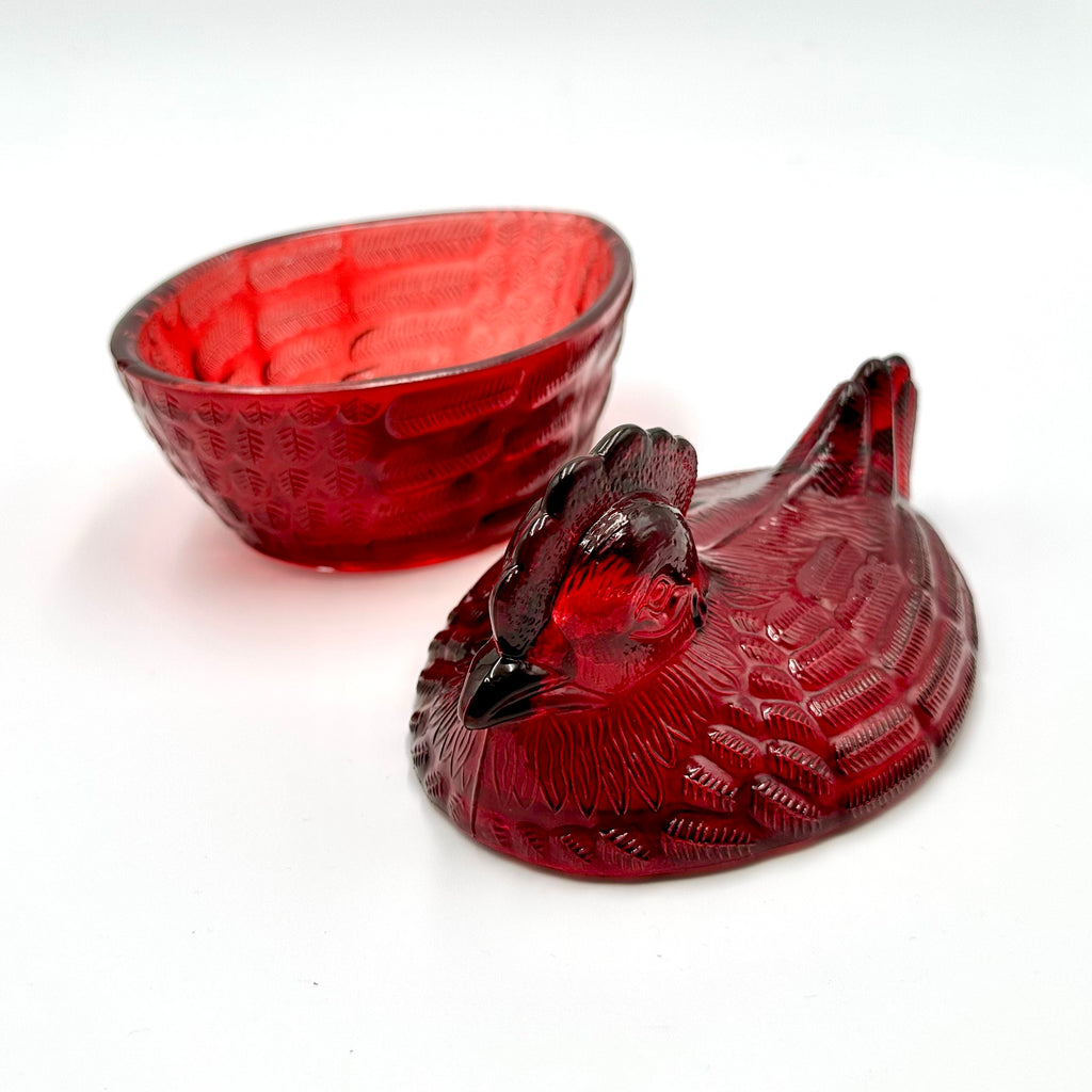 Westmoreland Cracker Barrel Red Glass Hen on Nest