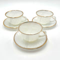 Anchor Hocking Fire-King Milk Glass Teacups Saucers Gold Trim Set of 3