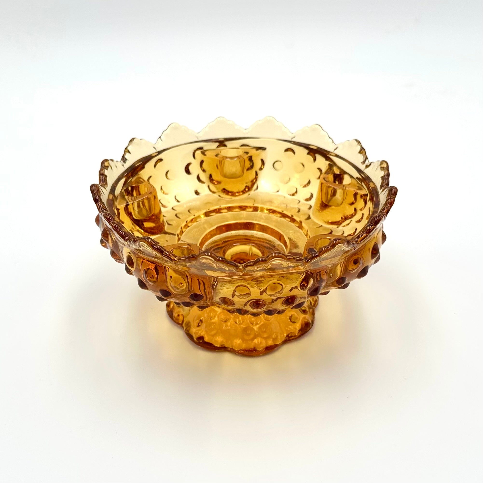 Fenton Amber Hobnail Glass Pedestal Candle Holder