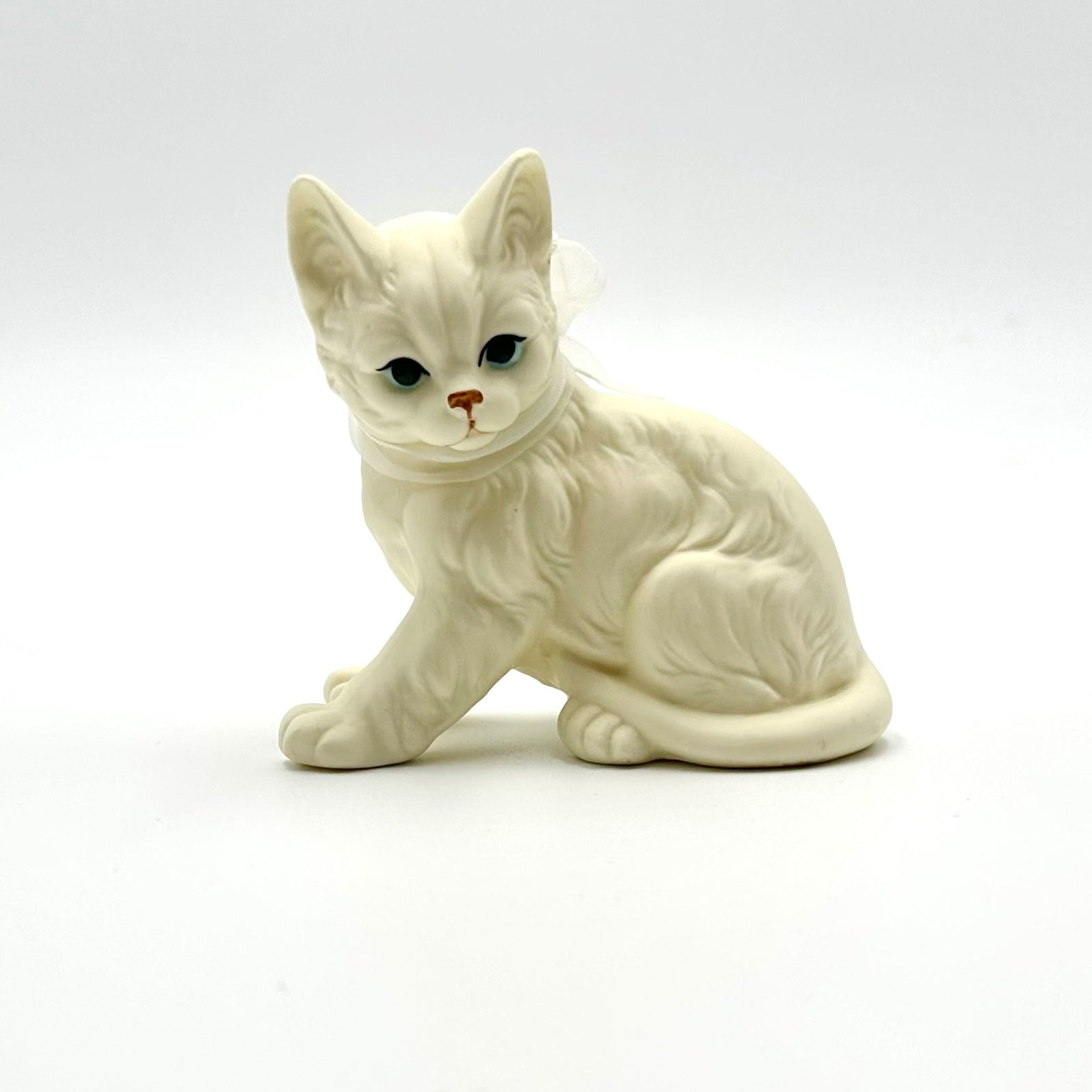 Vintage Ivory Kitten Figurine Cat with Ribbon