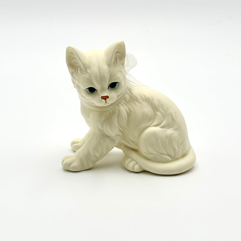 Vintage Ivory Kitten Figurine Cat with Ribbon