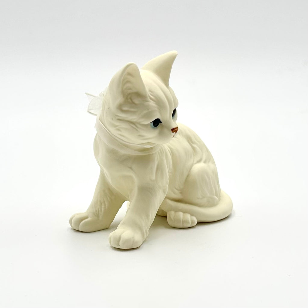 Vintage Ivory Kitten Figurine Cat with Ribbon