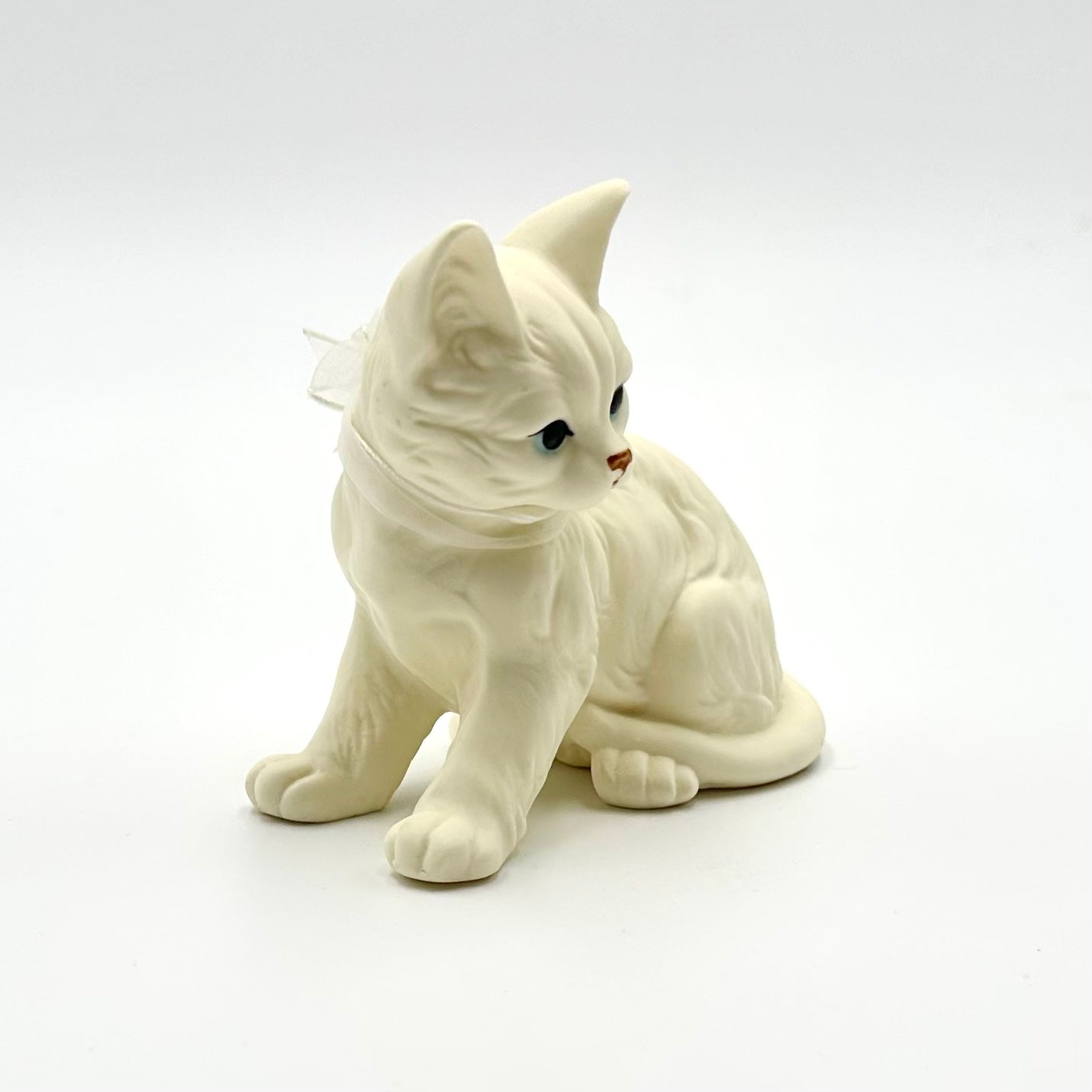 Vintage Ivory Kitten Figurine Cat with Ribbon