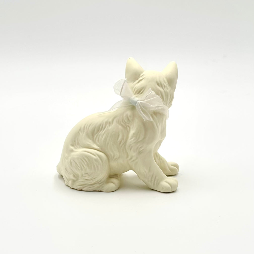 Vintage Ivory Kitten Figurine Cat with Ribbon