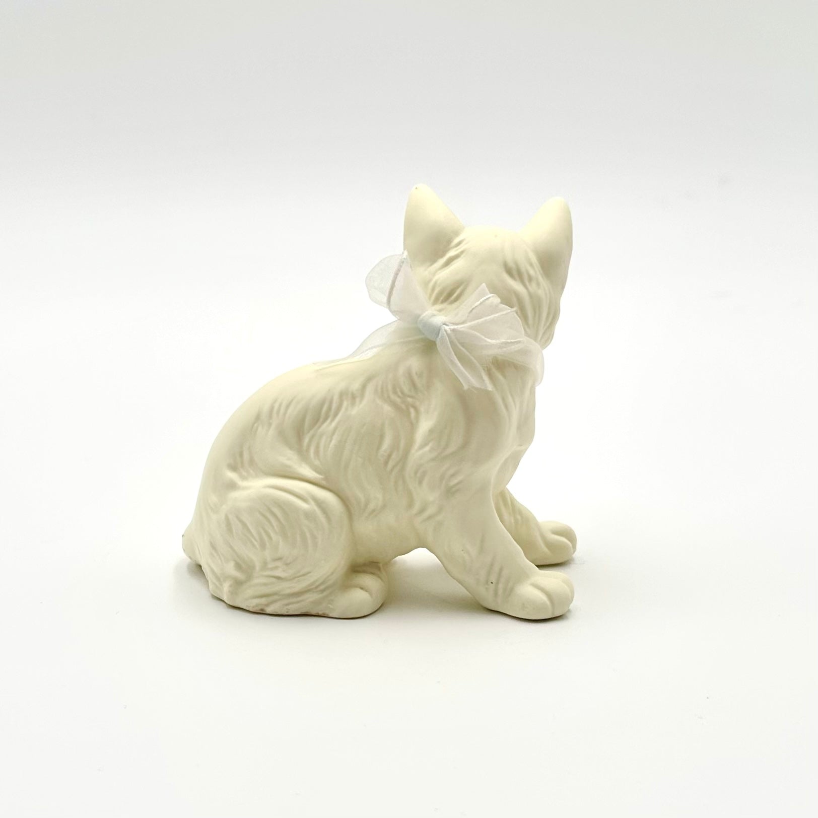 Vintage Ivory Kitten Figurine Cat with Ribbon