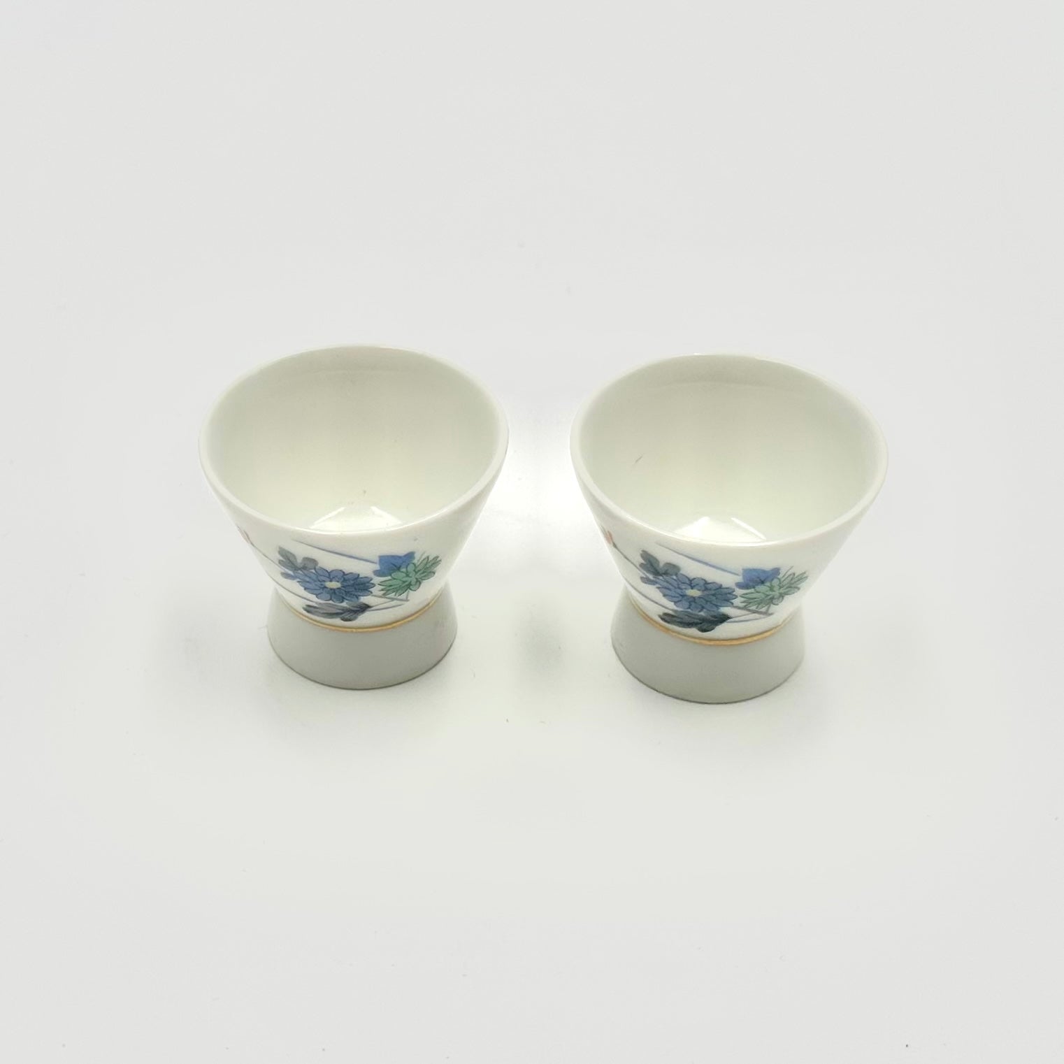 Japanese Sake Cups Set Floral Ochoko Porcelain Pedestal Cups