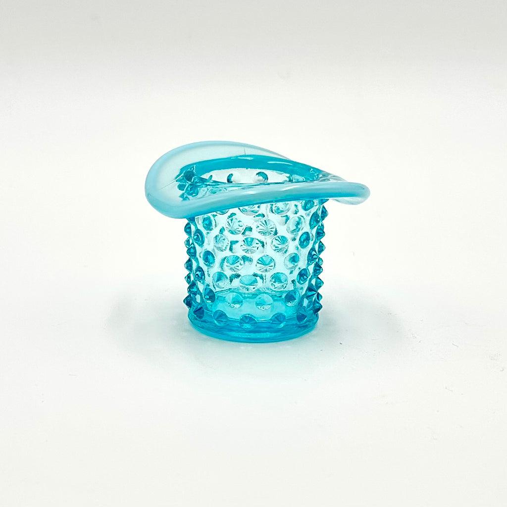 Fenton Aqua Blue Opalescent Hobnail Mini Hat Topper