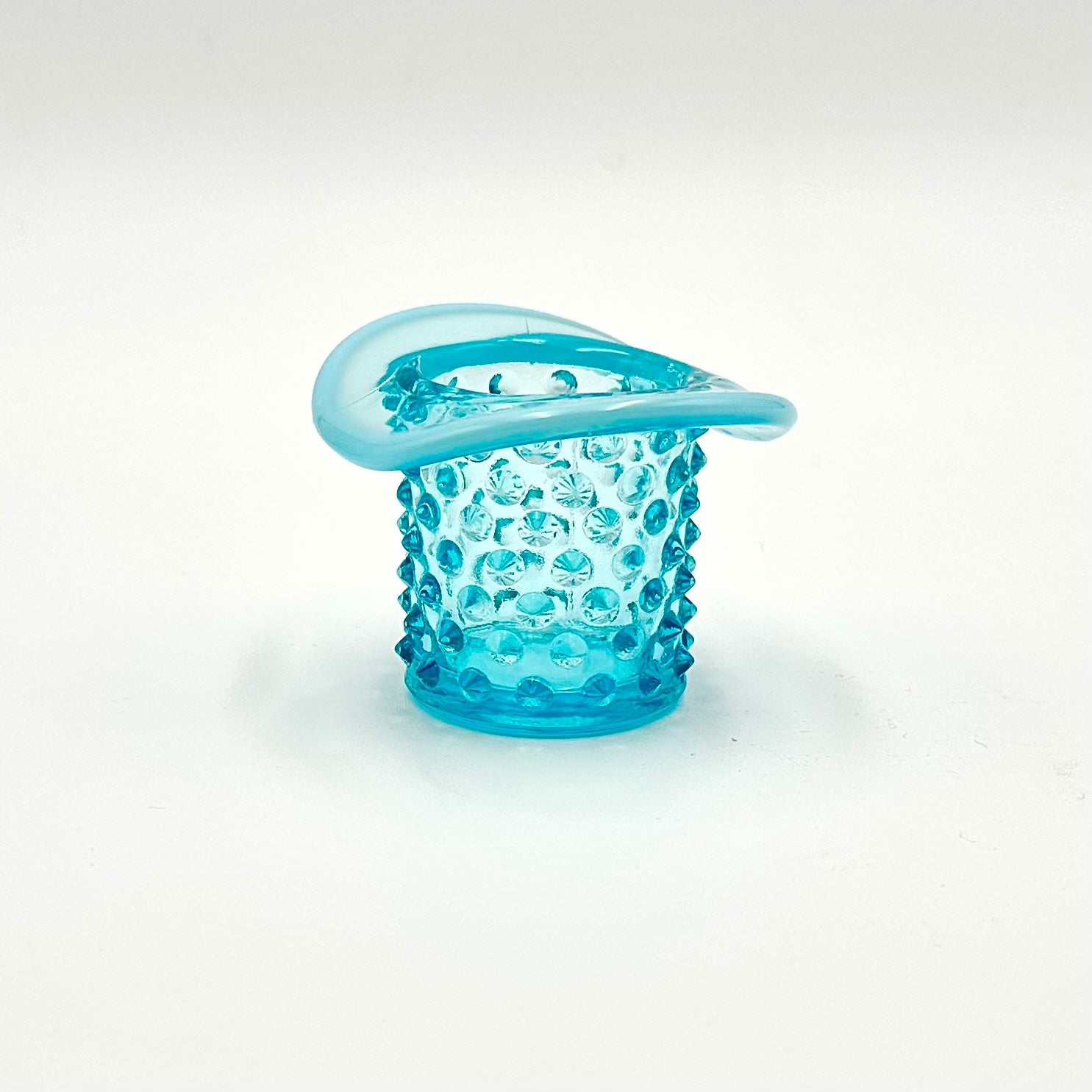 Fenton Aqua Blue Opalescent Hobnail Mini Hat Topper