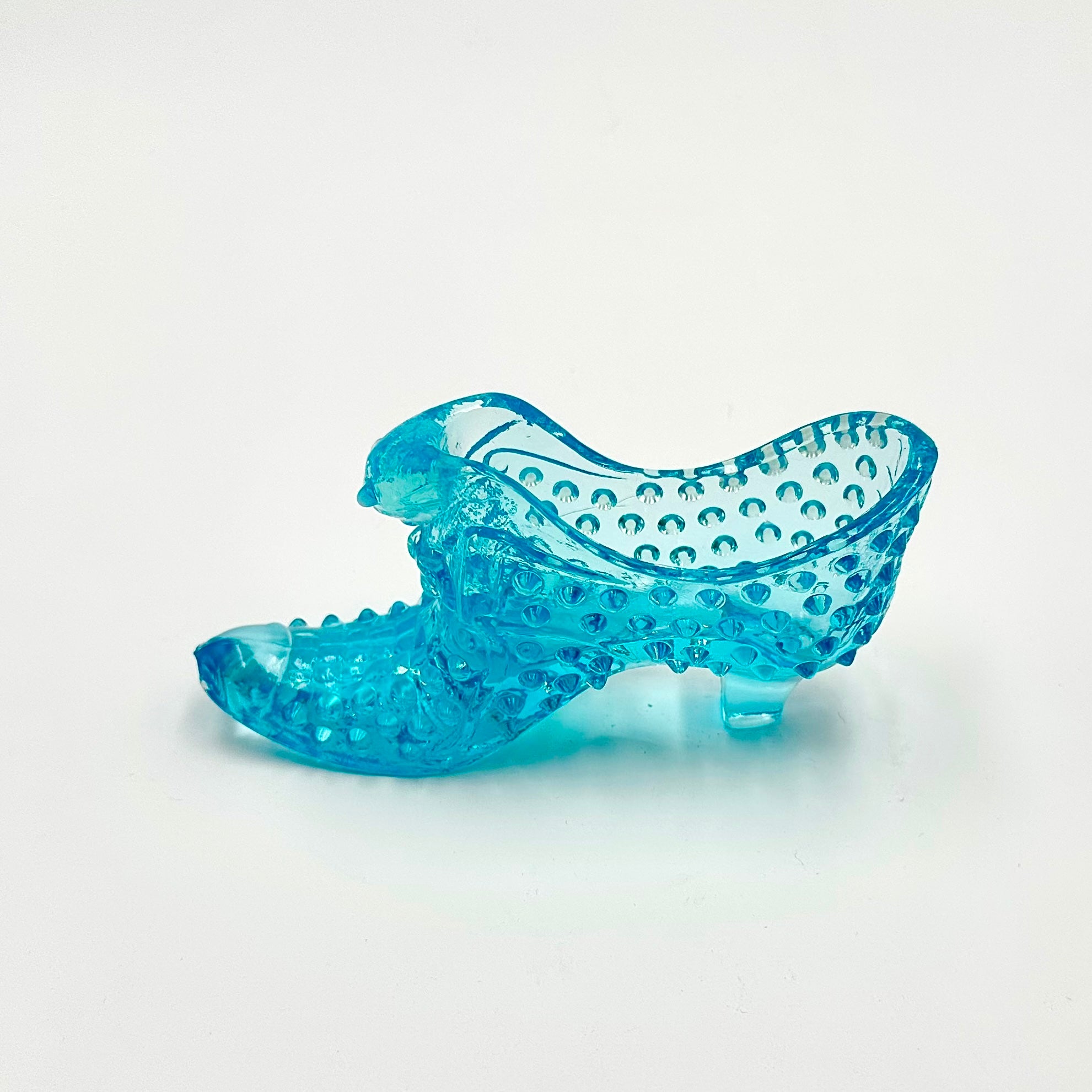 Fenton Aqua Opalescent Hobnail Glass Shoe