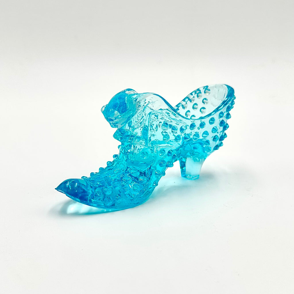 Fenton Aqua Opalescent Hobnail Glass Shoe