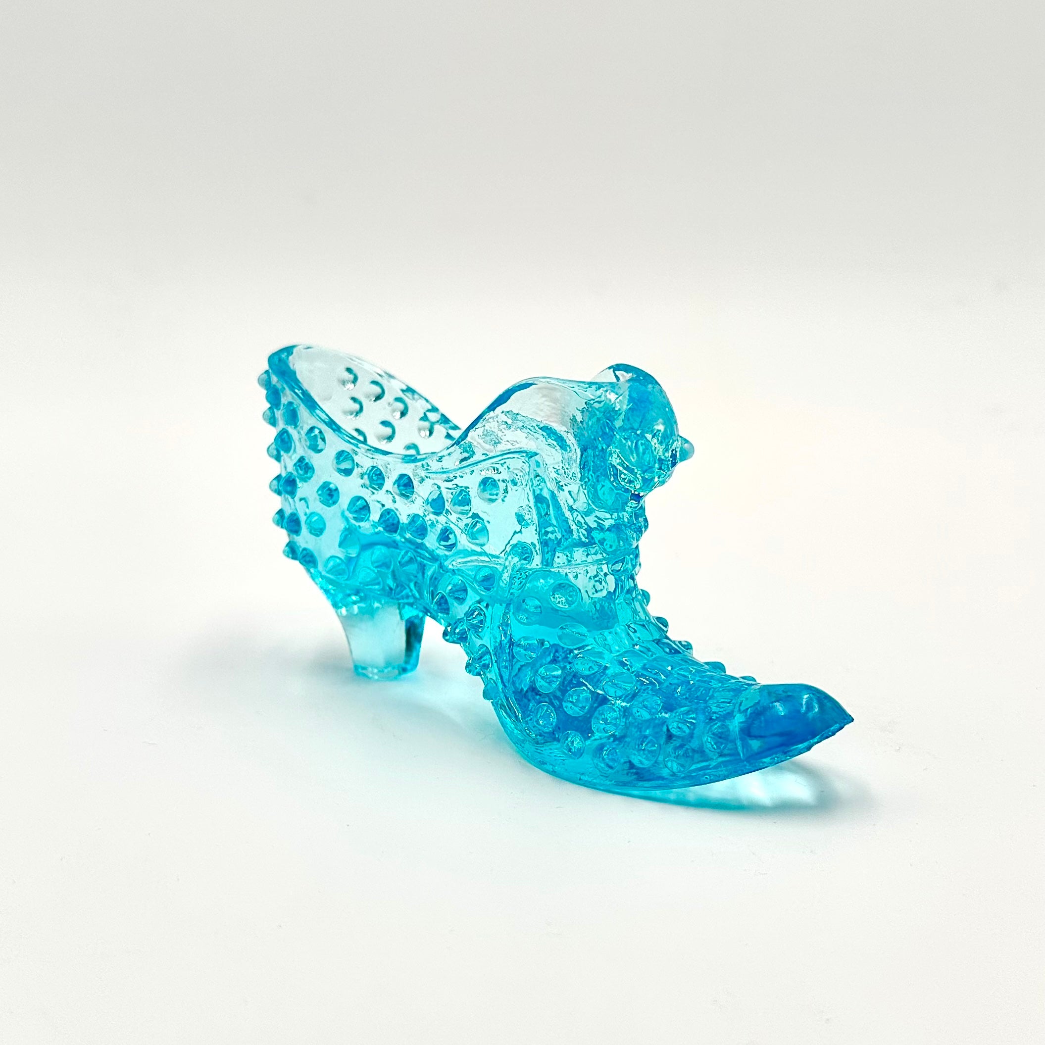 Fenton Aqua Opalescent Hobnail Glass Shoe