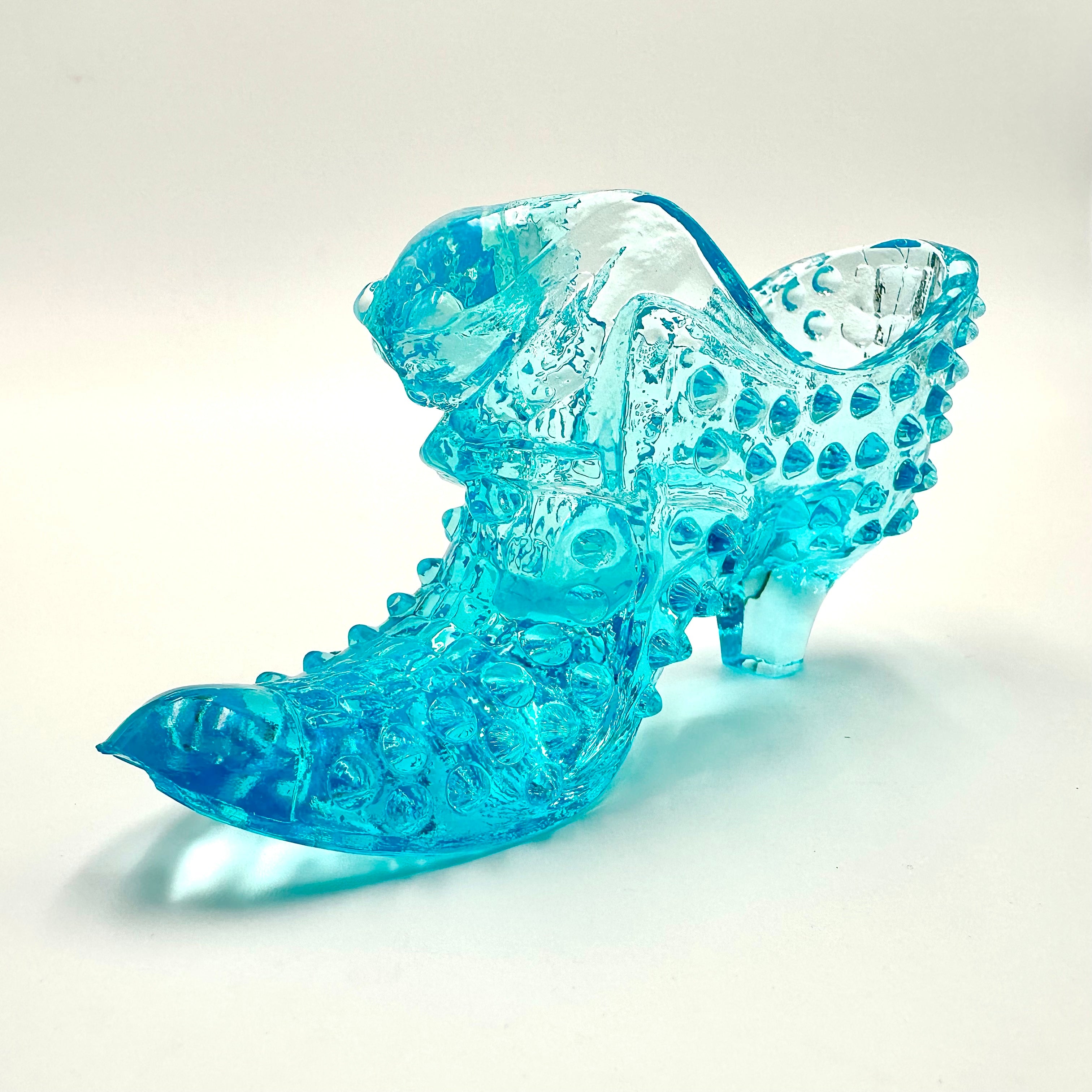 Fenton Aqua Opalescent Hobnail Glass Shoe