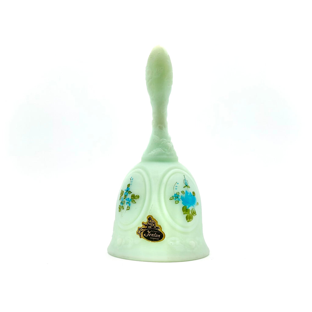Fenton Blue Roses On Satin Glass Bell Hand Painted Signed L McMullen