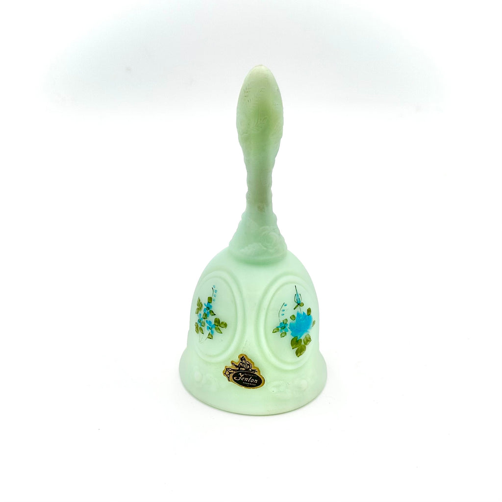 Fenton Blue Roses On Satin Glass Bell Hand Painted Signed L McMullen
