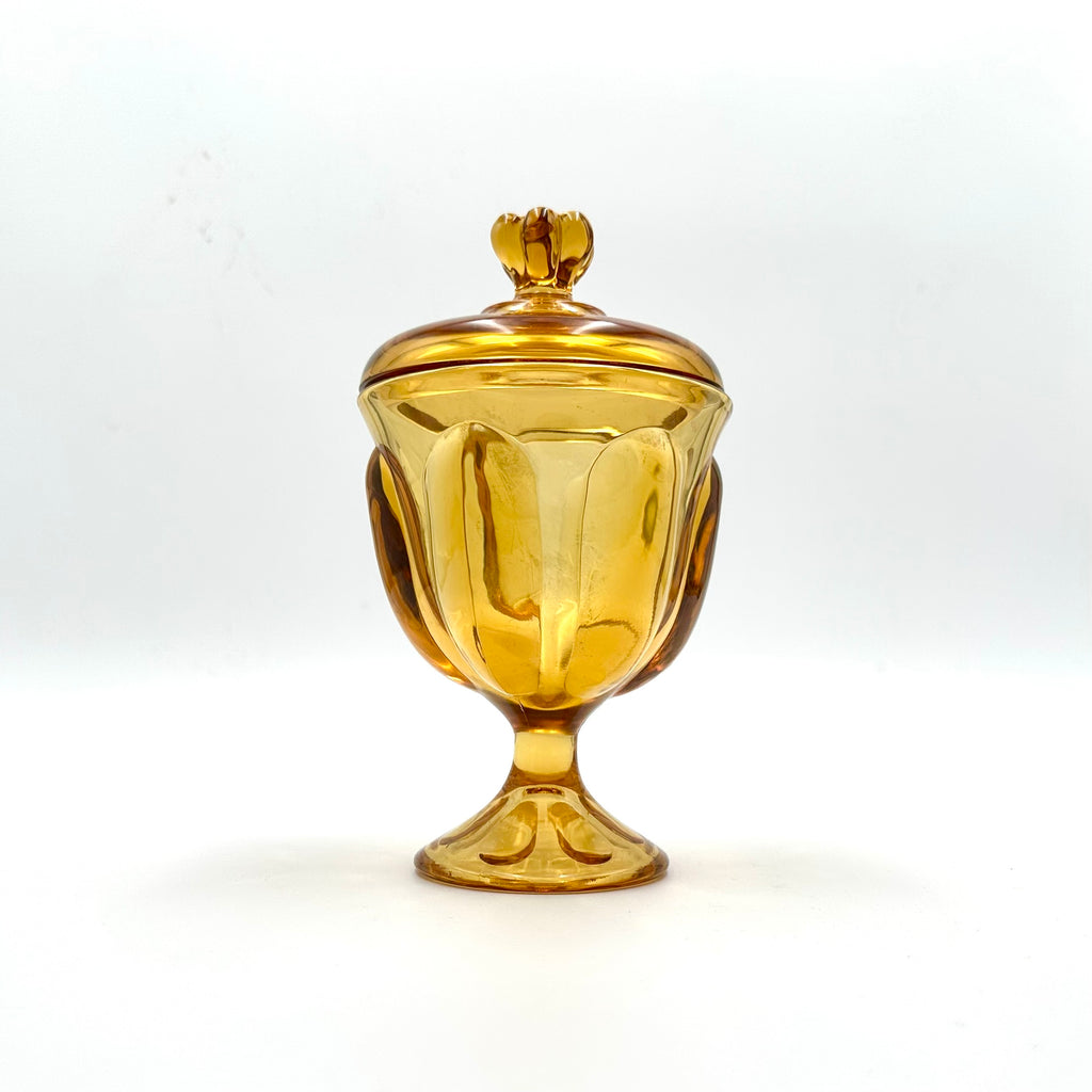 Viking Glass Epic #6812 Amber 6 Petal Covered Candy Jar