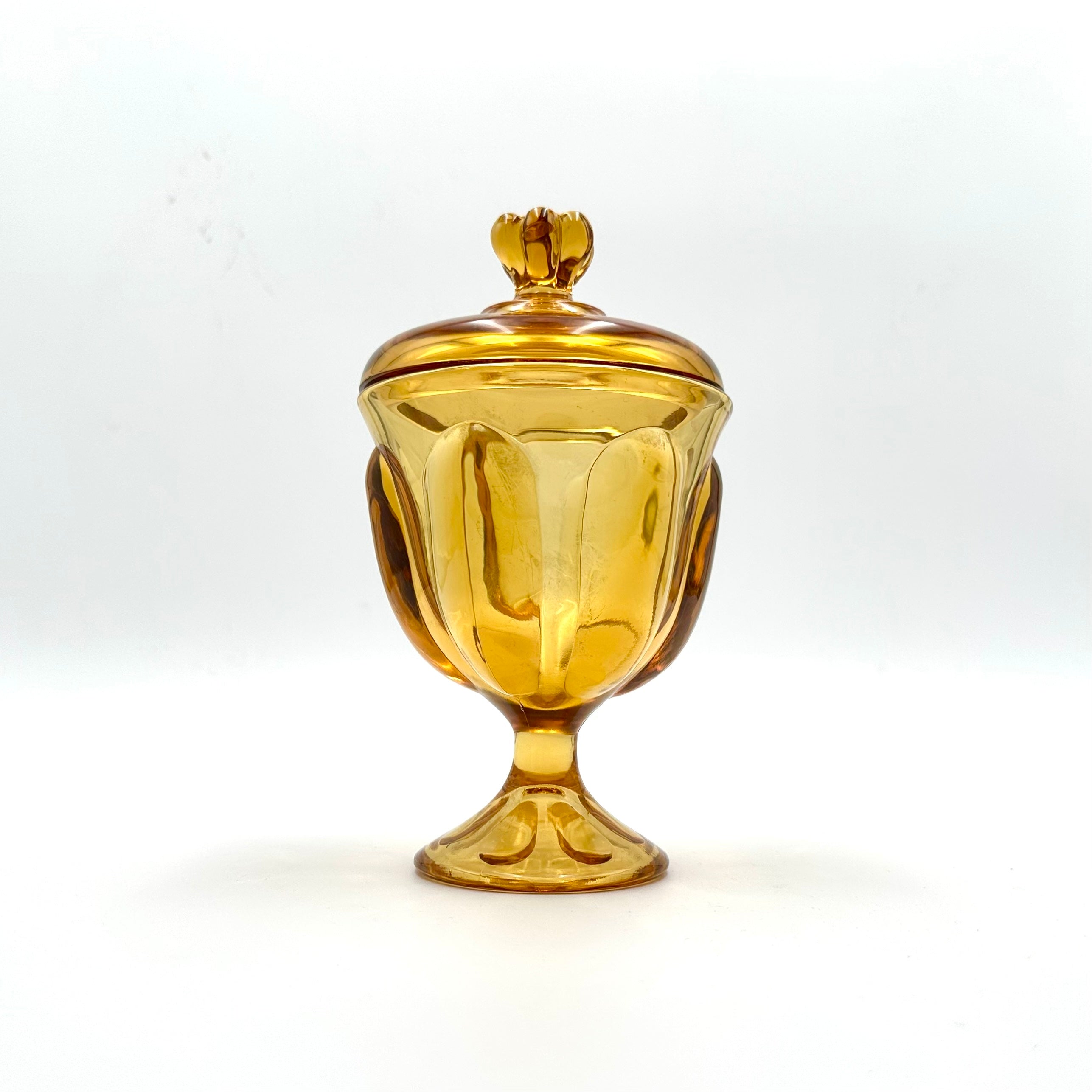 Viking Glass Epic #6812 Amber 6 Petal Covered Candy Jar