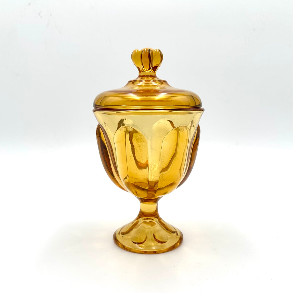 Viking Glass Epic #6812 Amber 6 Petal Covered Candy Jar