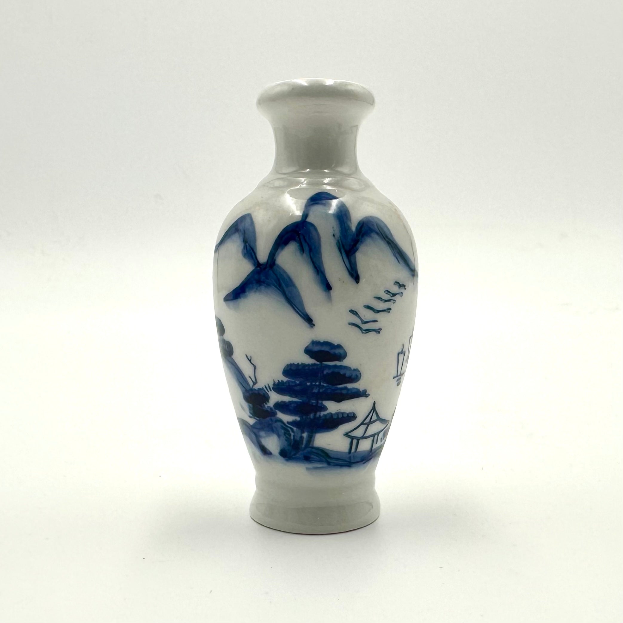 Mini Chinese Porcelain Vases Blue White Landscape Pair