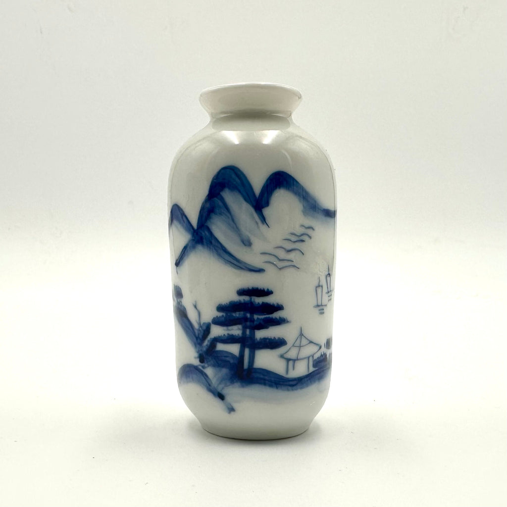 Mini Chinese Porcelain Vases Blue White Landscape Pair
