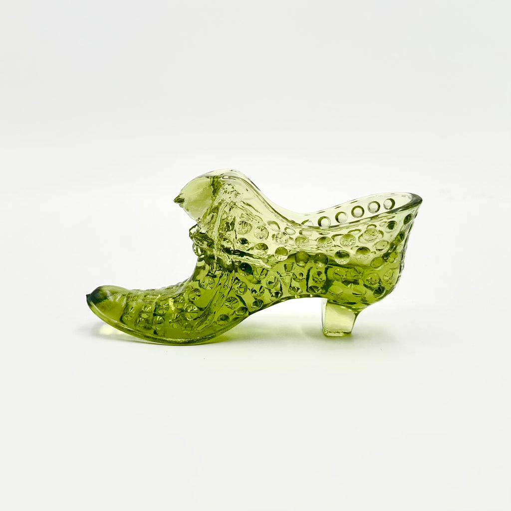 Fenton Green Hobnail Glass Shoe