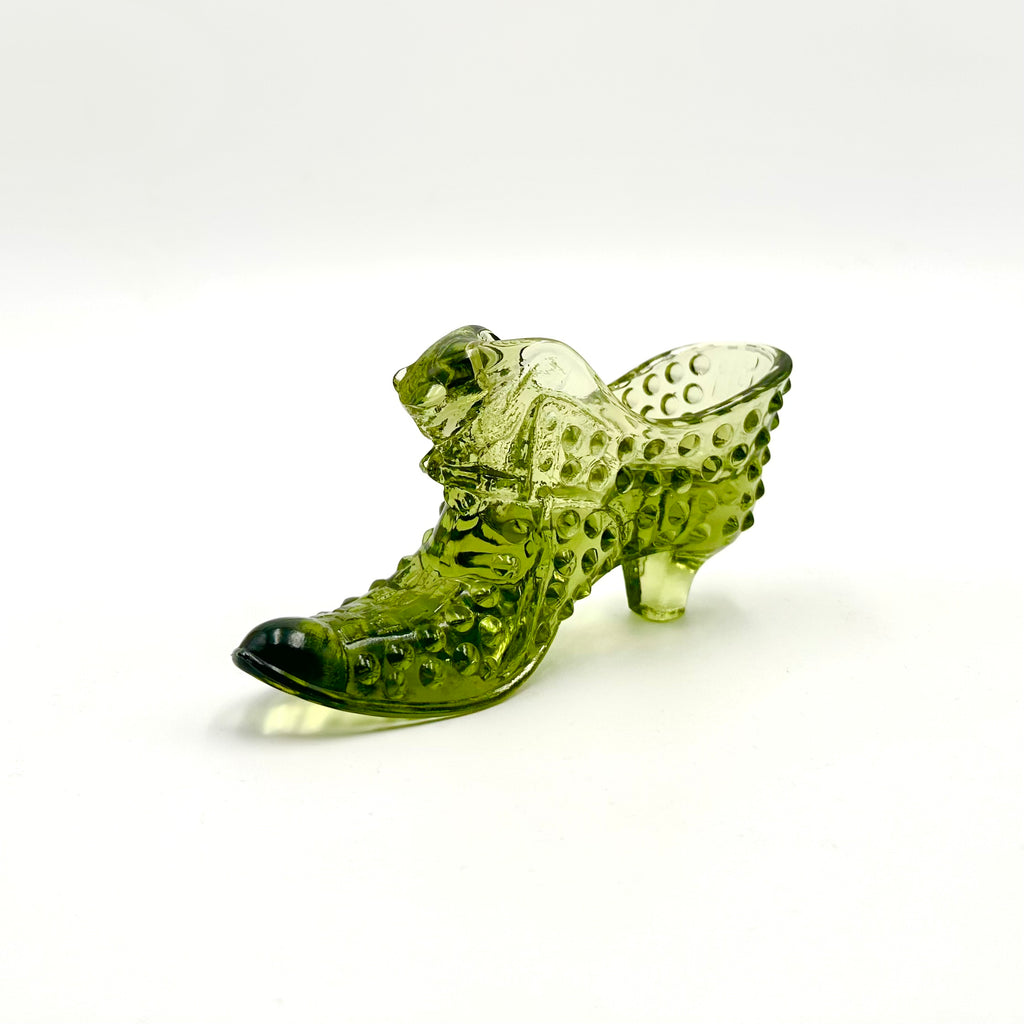 Fenton Green Hobnail Glass Shoe