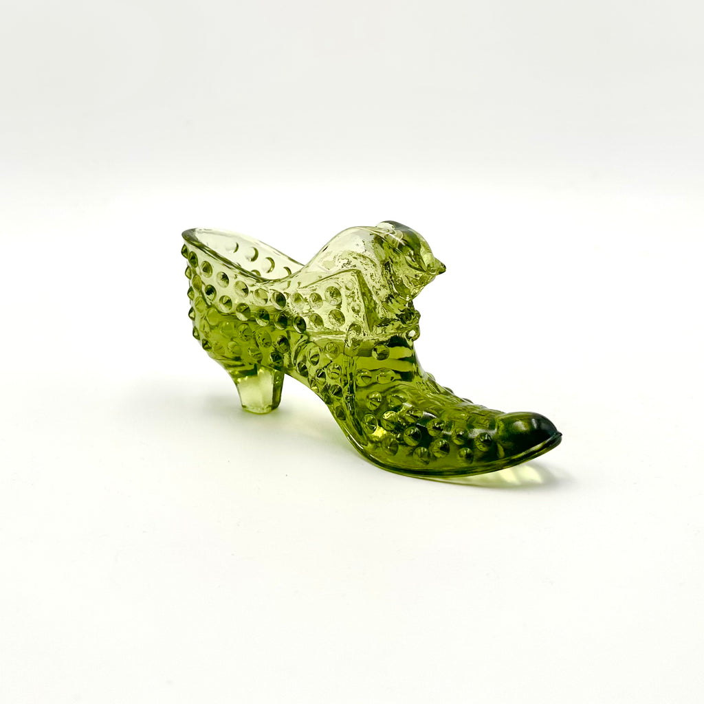 Fenton Green Hobnail Glass Shoe