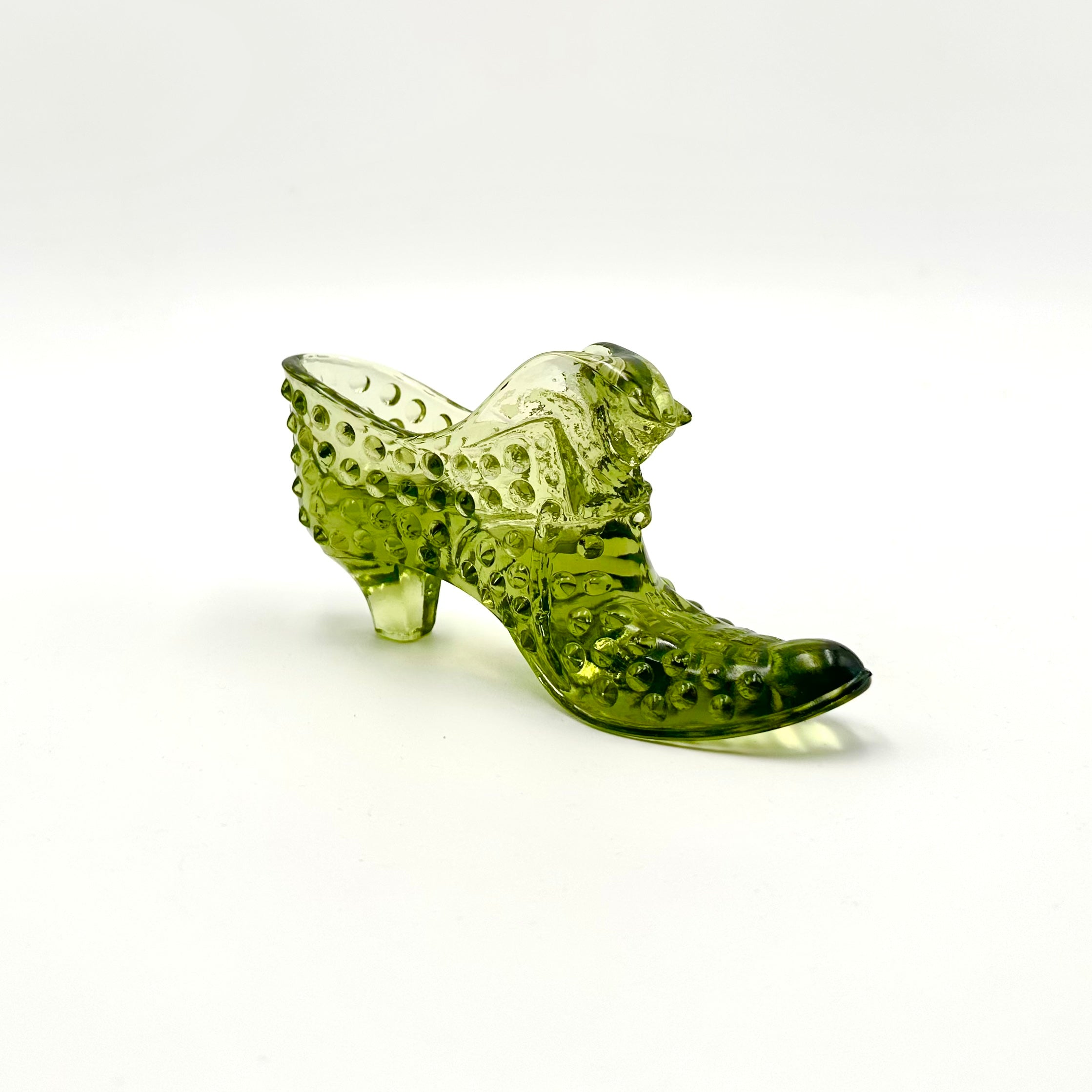 Fenton Green Hobnail Glass Shoe