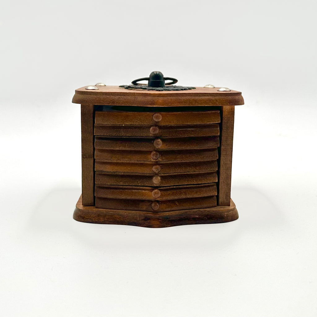 Vintage Wooden Coaster Set with Holder