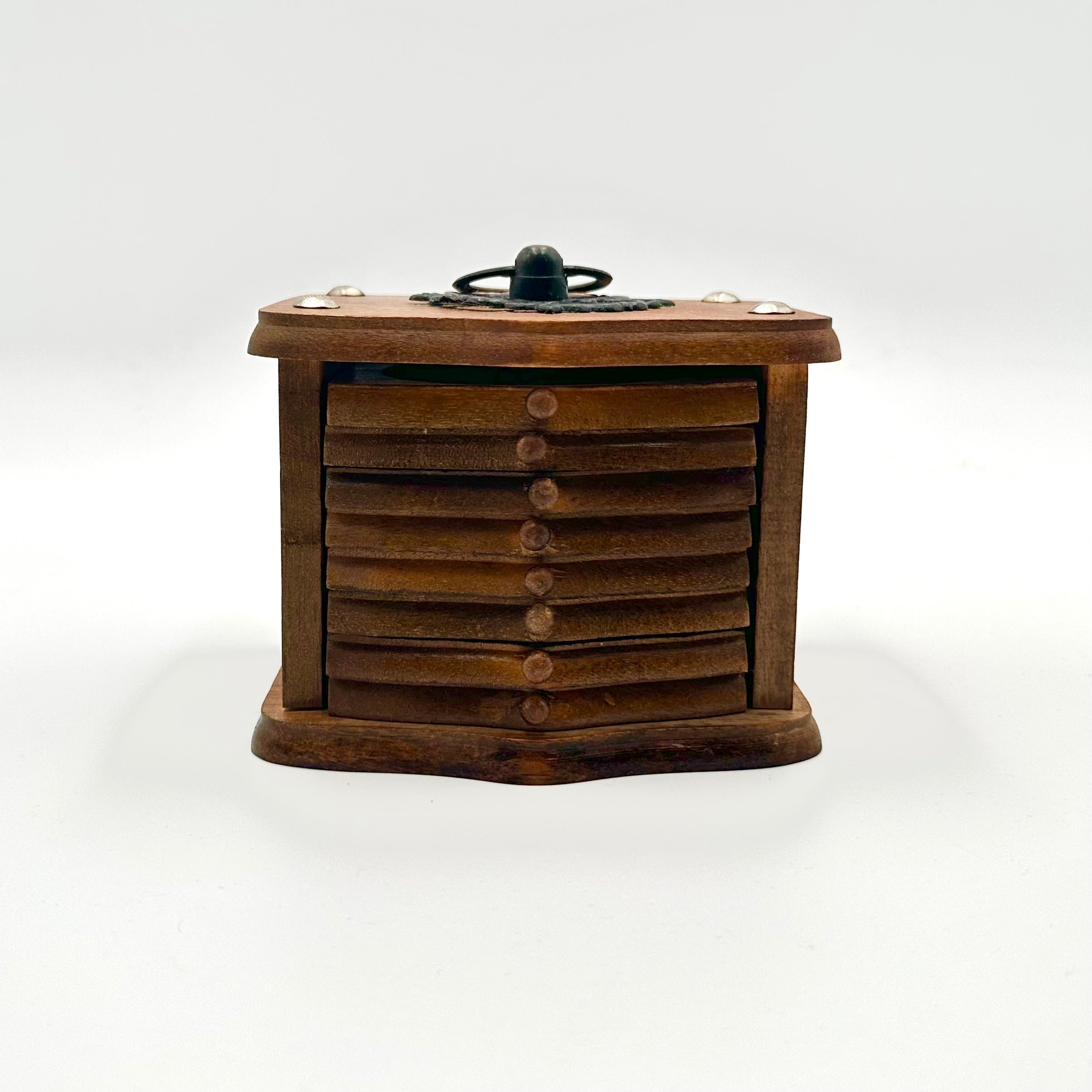 Vintage Wooden Coaster Set with Holder