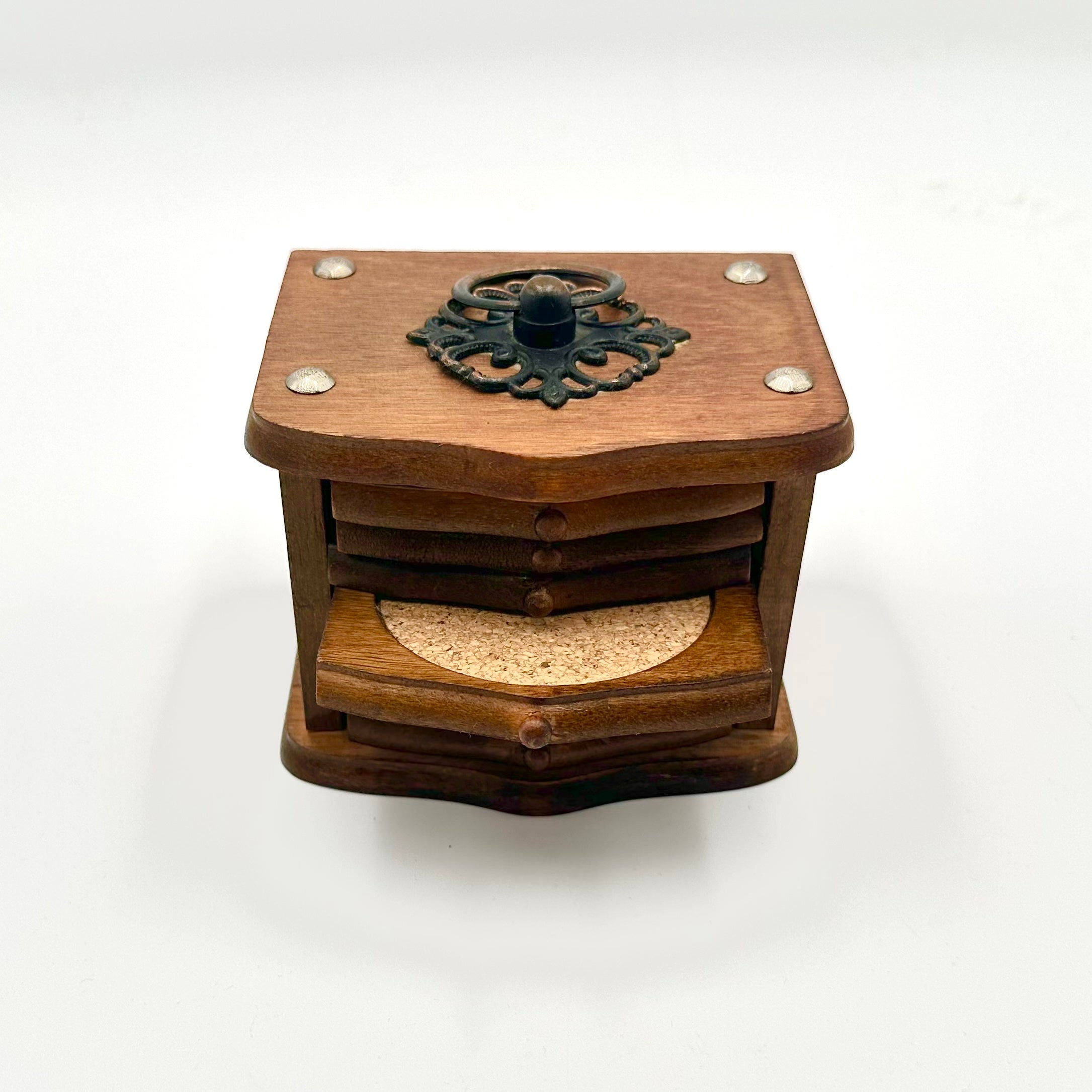 Vintage Wooden Coaster Set with Holder