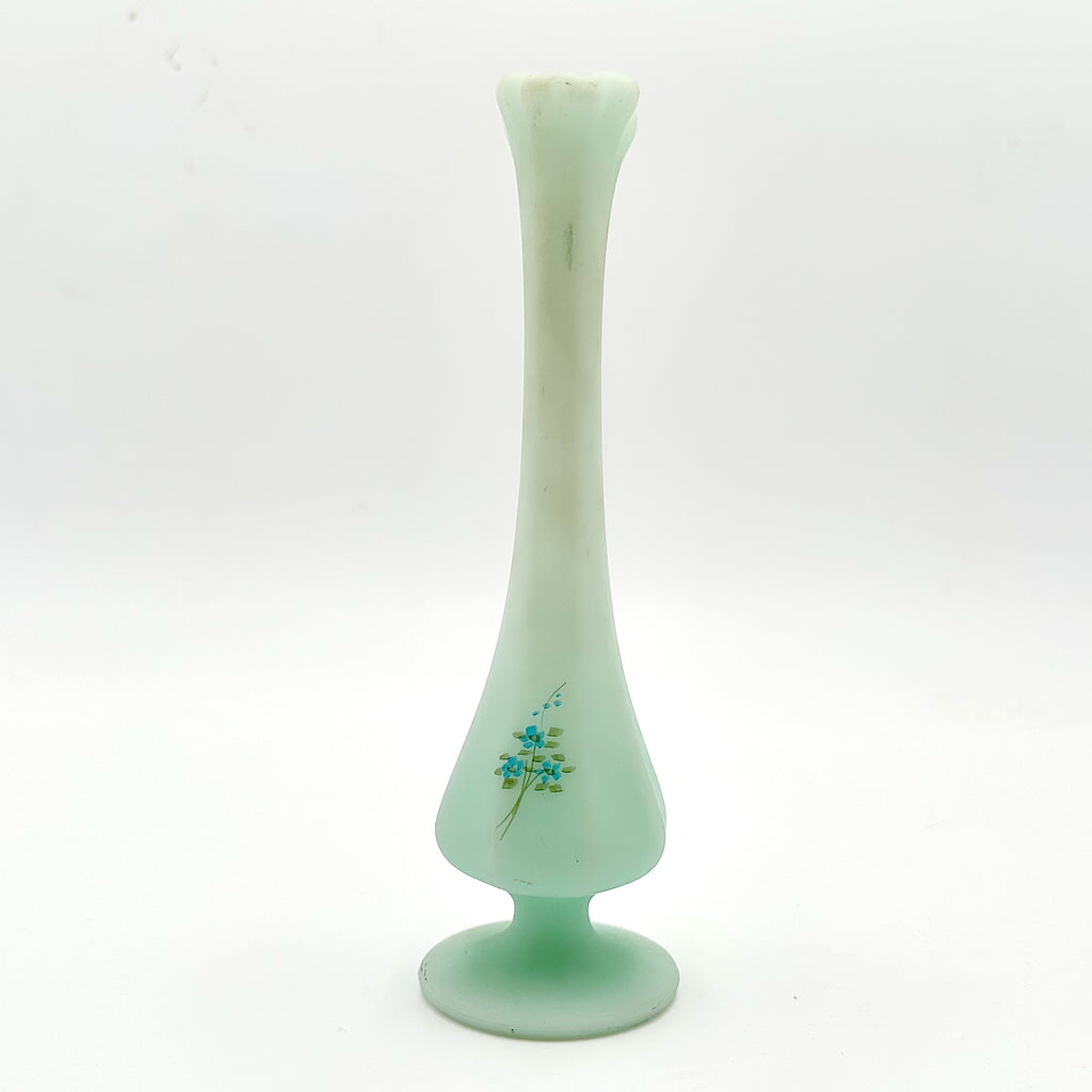 Fenton Blue Rose On Satin Swung Bud Vase
