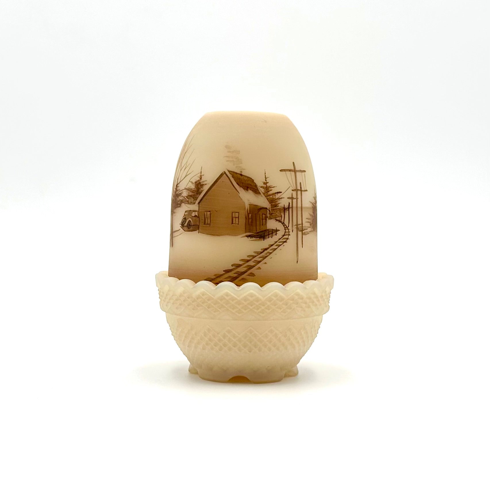 Fenton Cameo Satin "Down by the Station" Fairy Lamp