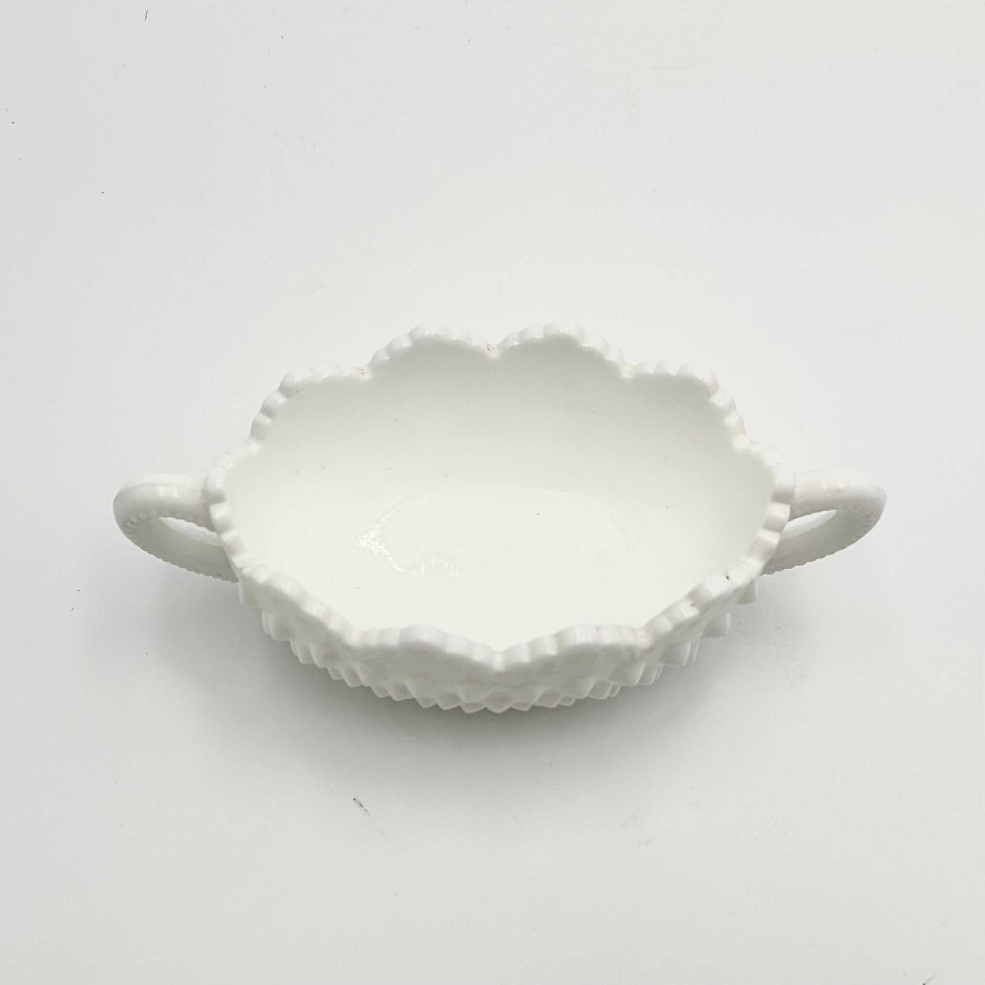 Fenton Milk Glass Hobnail Handled Candy Dish