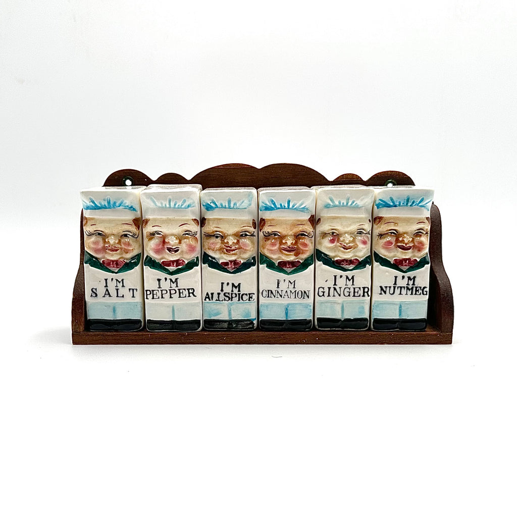 Royal Sealy "Happy Chefs" Spice Jar Set & Wooden Shelf