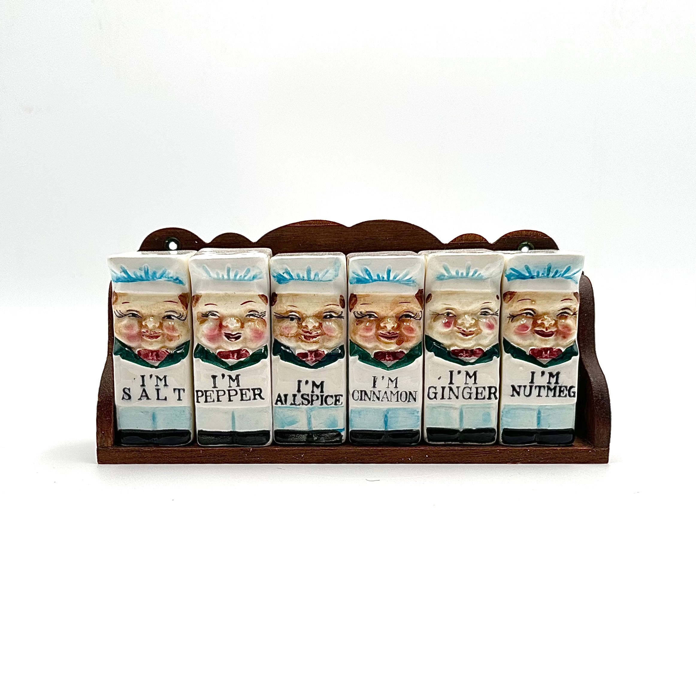 Royal Sealy "Happy Chefs" Spice Jar Set & Wooden Shelf