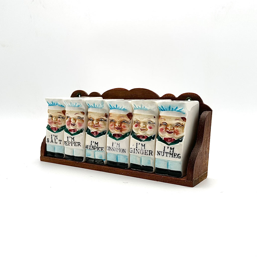Royal Sealy "Happy Chefs" Spice Jar Set & Wooden Shelf