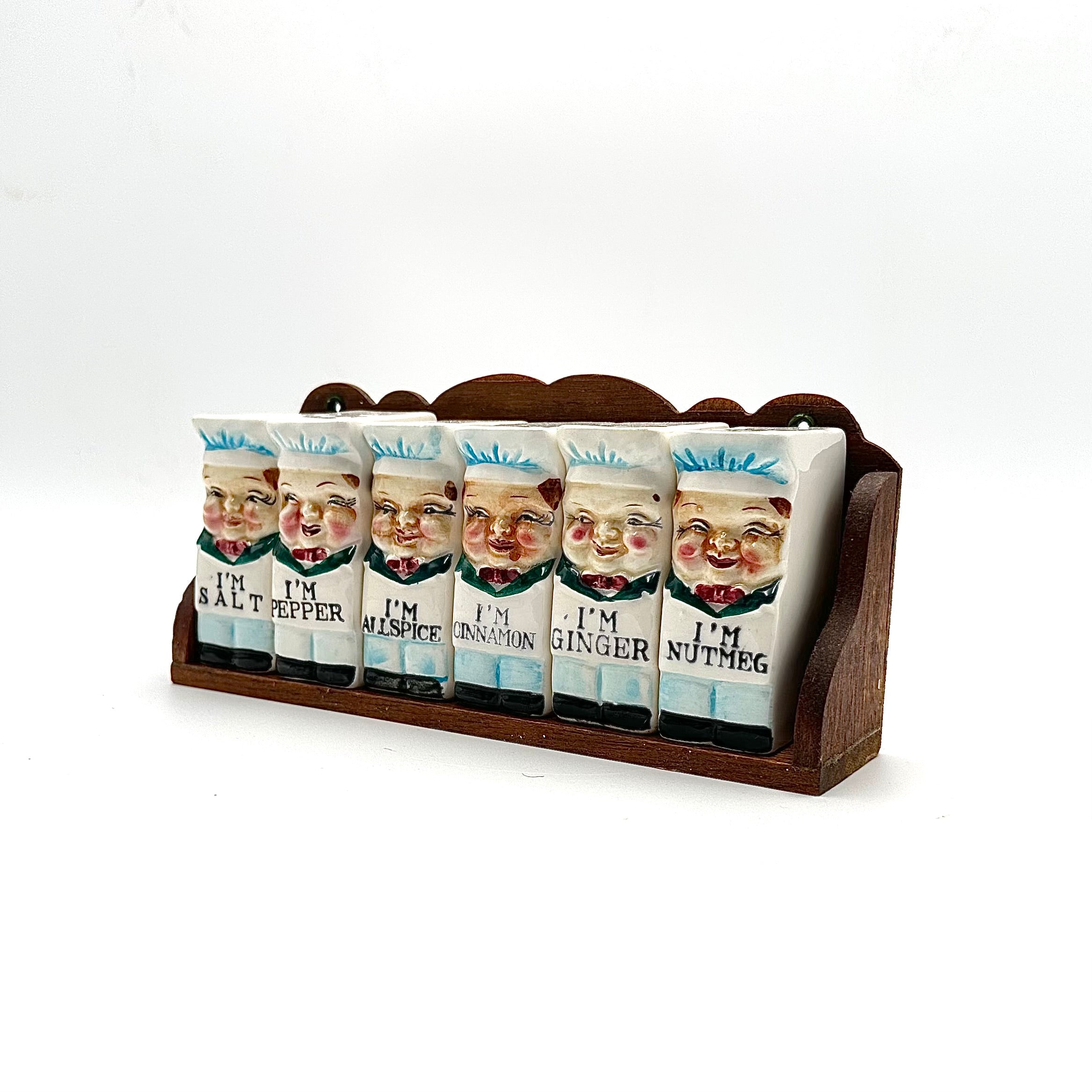 Royal Sealy "Happy Chefs" Spice Jar Set & Wooden Shelf